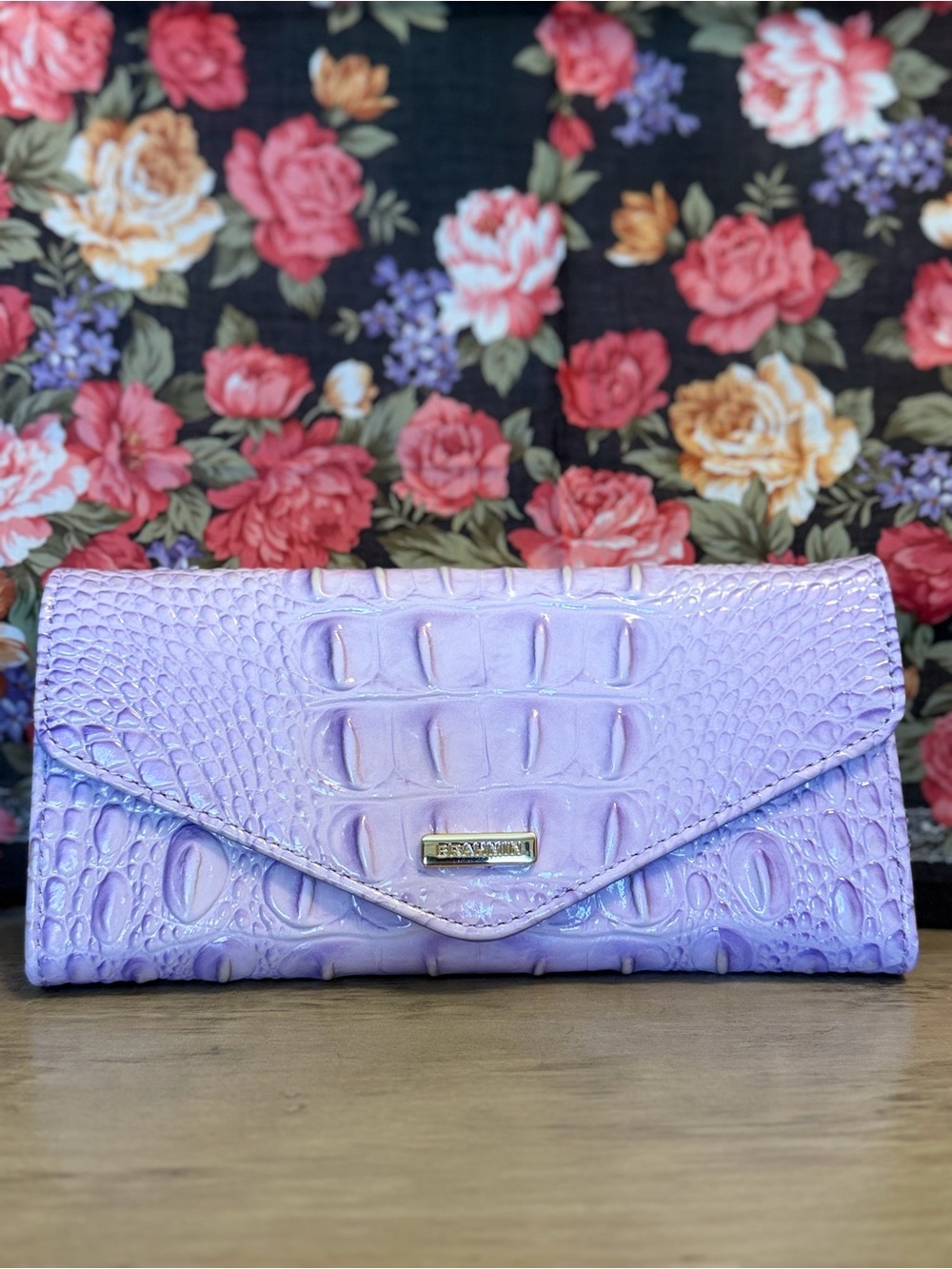 Lavender Brahmin Croc-Embossed Envelope Clutch - Women Bags